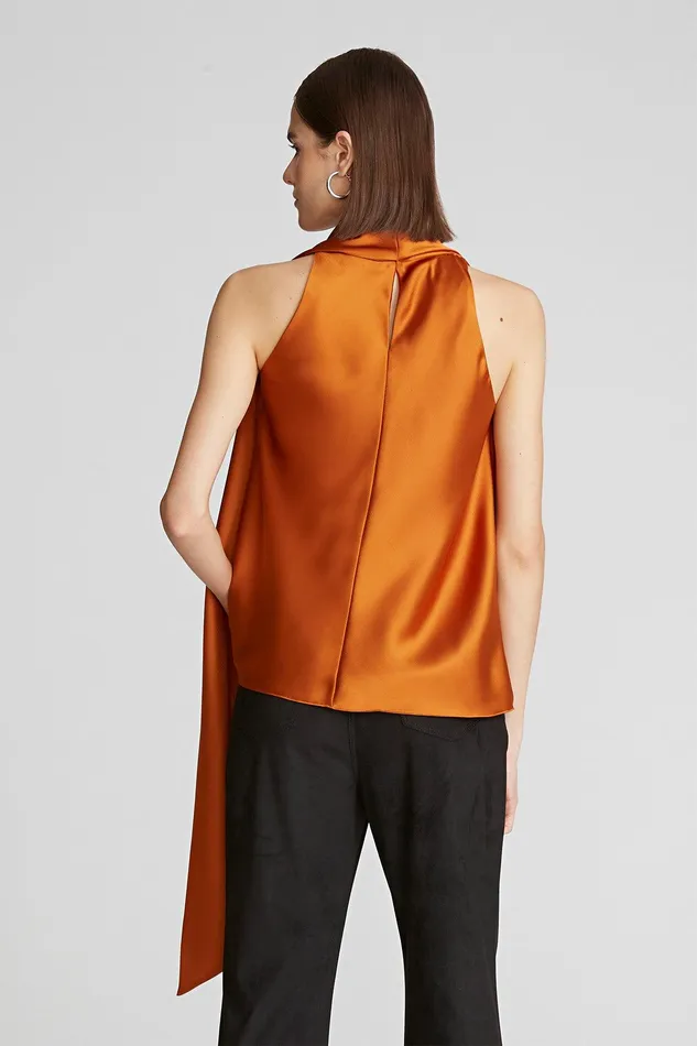 Halston Makenna Top In Liquid Satin Amber Women Tops