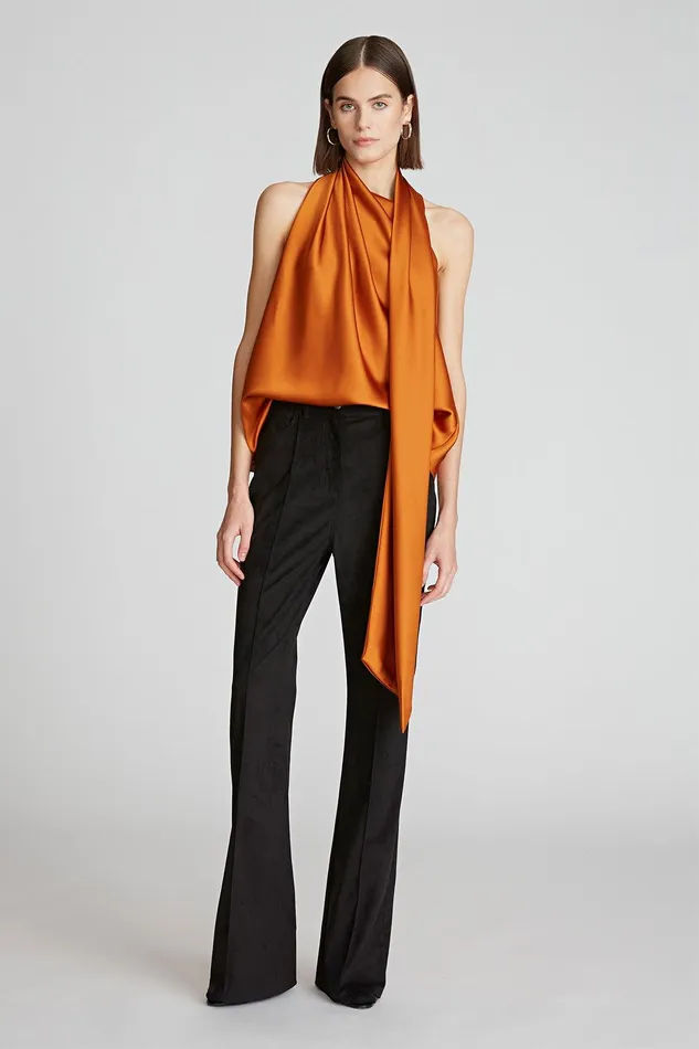 Halston Makenna Top In Liquid Satin Amber Women Tops