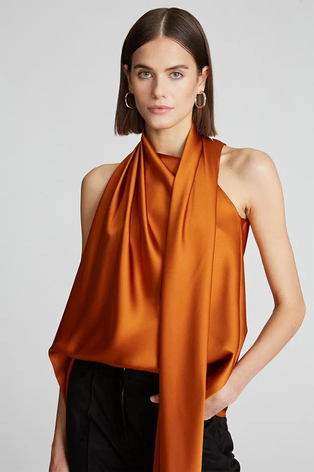Halston Makenna Top In Liquid Satin Amber Women Tops