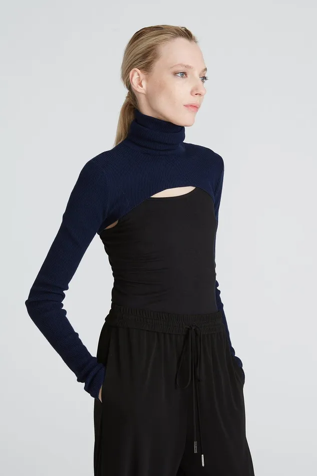 Halston Mina Turtleneck Shrug Navy Women Tops