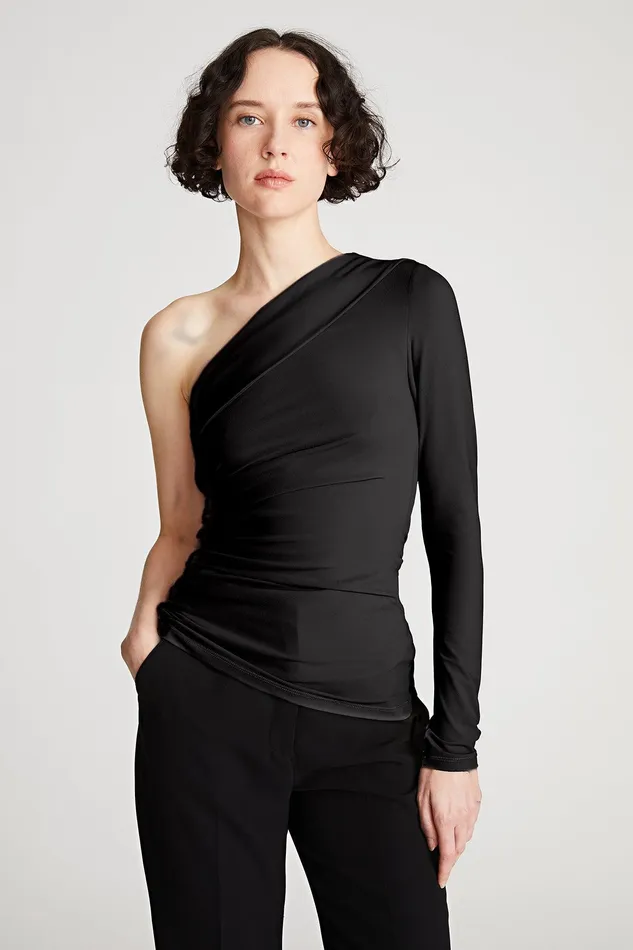 Halston Stefanie Top In Stretch Jersey Black Women Tops