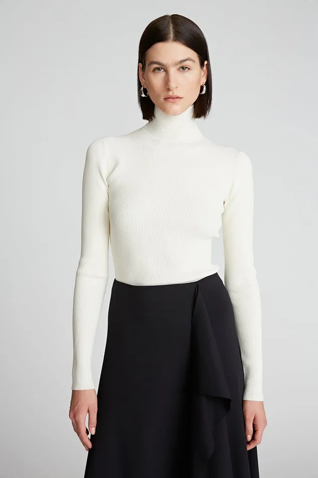 Halston Ty Turtleneck In Matte Viscose Ivory Women Tops