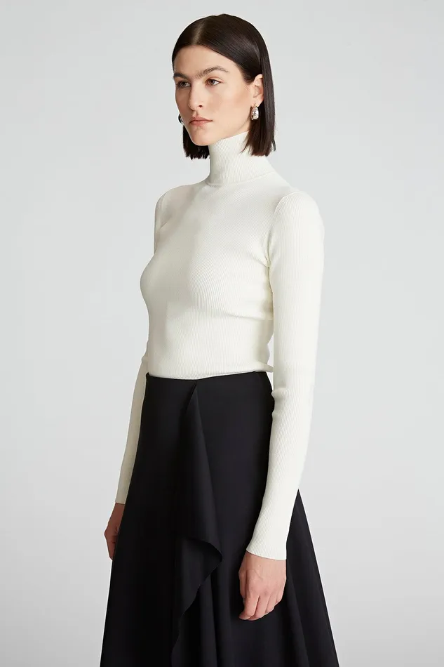 Halston Ty Turtleneck In Matte Viscose Ivory Women Tops Halston Ty Turtleneck In Matte Viscose Ivory Women Tops