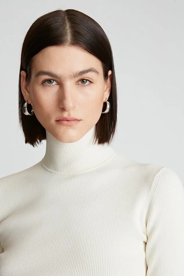 Halston Ty Turtleneck In Matte Viscose Ivory Women Tops Halston Ty Turtleneck In Matte Viscose Ivory Women Tops