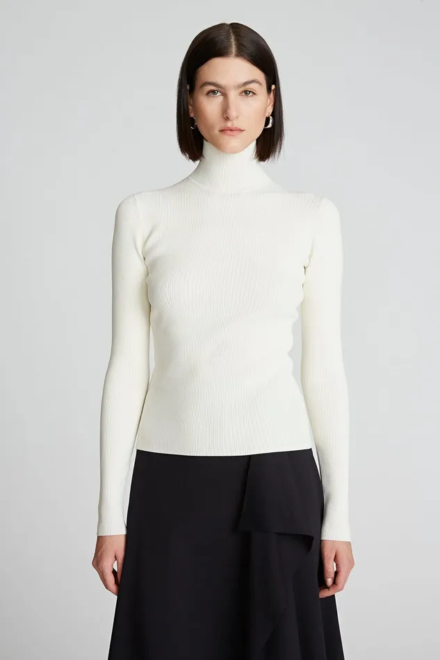 Halston Ty Turtleneck In Matte Viscose Ivory Women Tops Halston Ty Turtleneck In Matte Viscose Ivory Women Tops