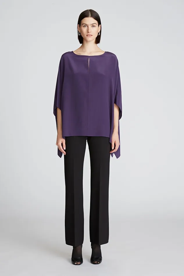 Halston Wendy Top In Crepe De Chine Eggplant Women Tops Halston Wendy Top In Crepe De Chine Eggplant Women Tops