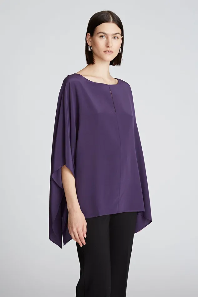 Halston Wendy Top In Crepe De Chine Eggplant Women Tops Halston Wendy Top In Crepe De Chine Eggplant Women Tops
