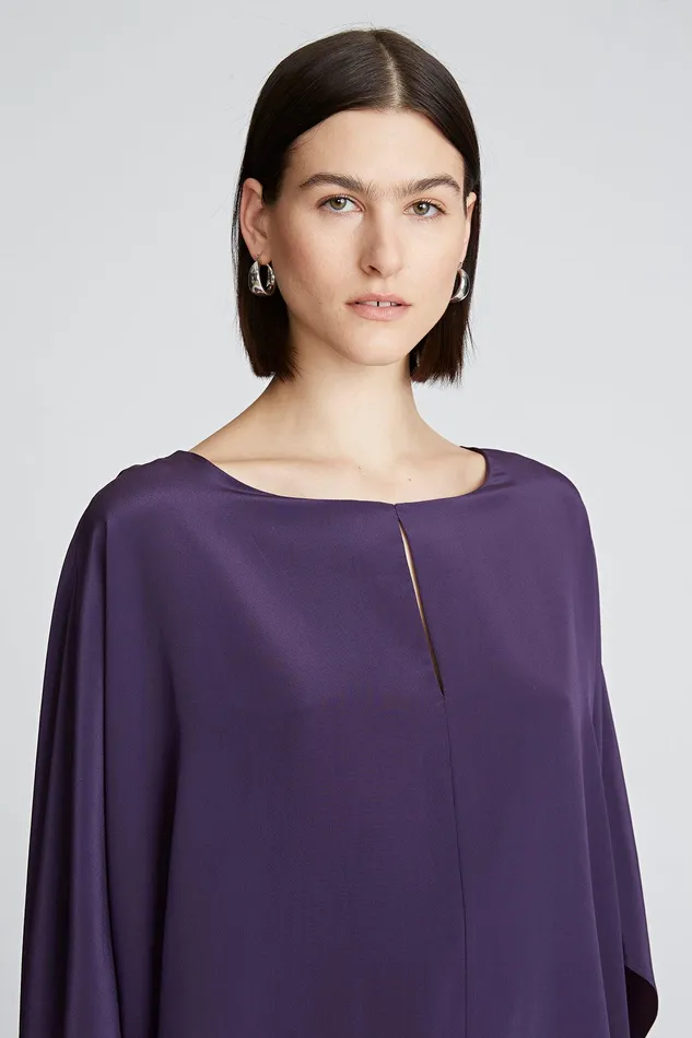 Halston Wendy Top In Crepe De Chine Eggplant Women Tops Halston Wendy Top In Crepe De Chine Eggplant Women Tops