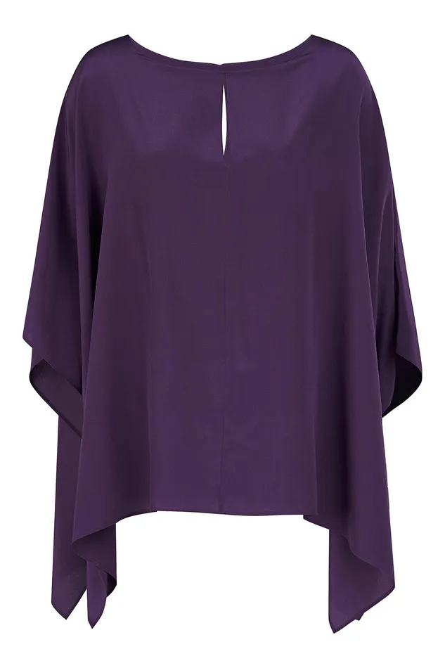 Halston Wendy Top In Crepe De Chine Eggplant Women Tops Halston Wendy Top In Crepe De Chine Eggplant Women Tops