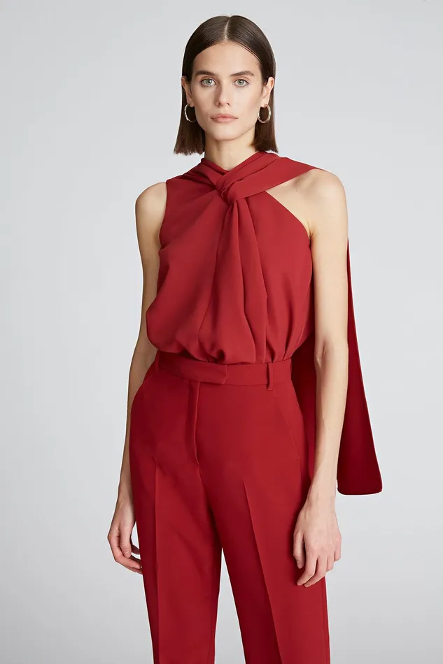 Halston Weslee Top In Stretch Crepe Dark Red Women Tops