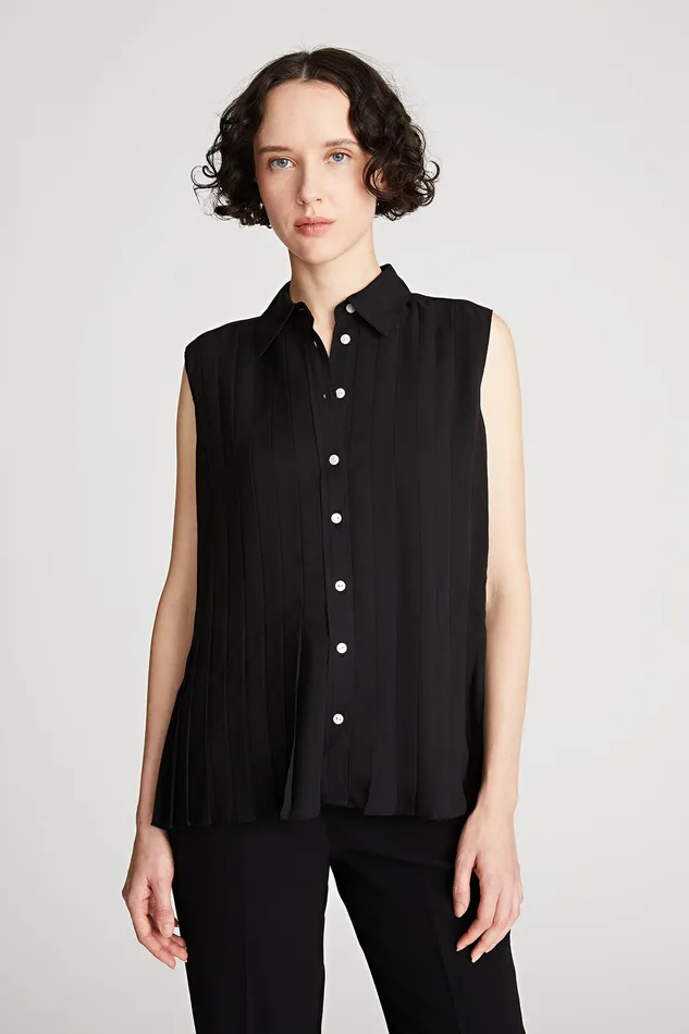 Halston Zerena Top In Pleated Cdc Black Women Tops