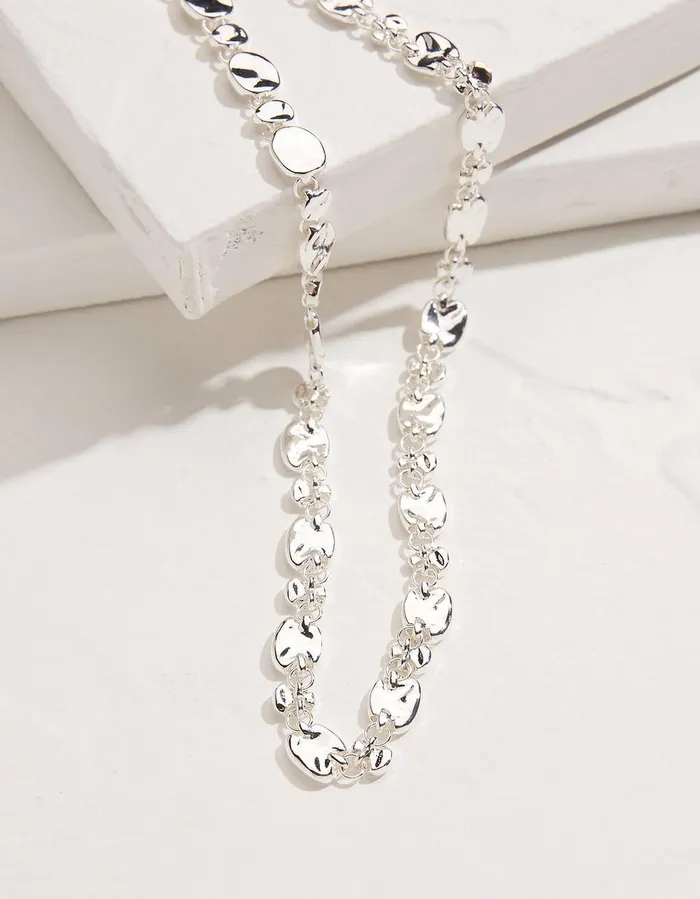 Hammered Disc Necklace Silver Women FatFace Jewellery