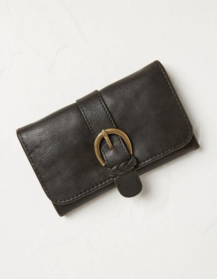 Harlow Round Buckle Foldover Purse Black Women FatFace Bags and Purses
