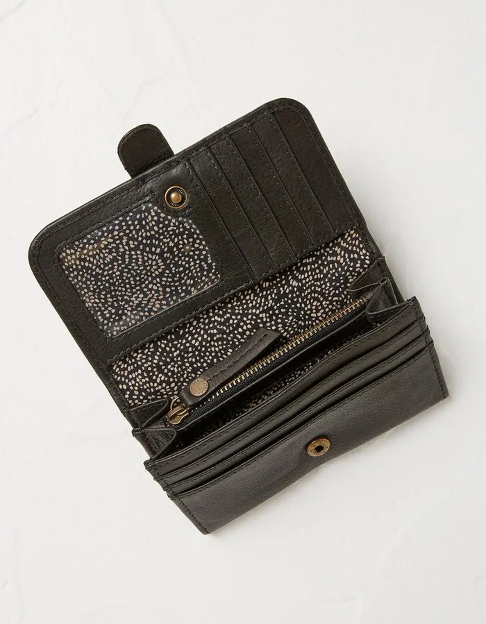 Harlow Round Buckle Foldover Purse Black Women FatFace Bags and Purses