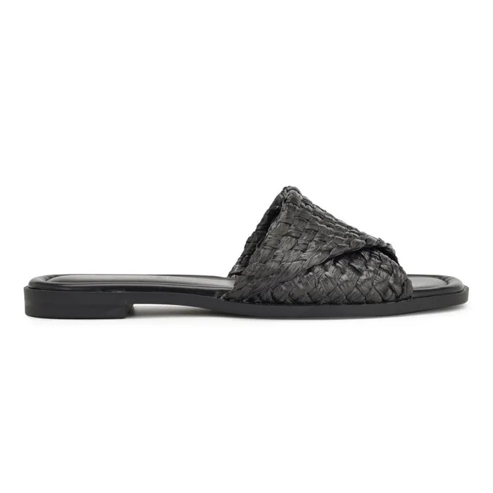Havah Flat Slide Sandals Black Women Nine West Sandals