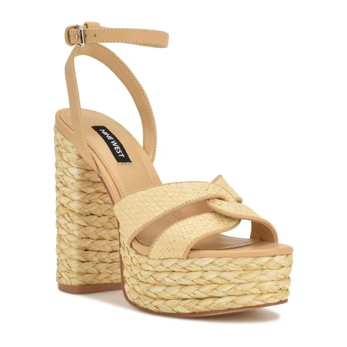 Hayya Woven Platform Sandals Natural Women Nine West Heels
