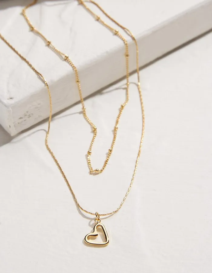 Heart Layered Necklace Gold Women FatFace Jewellery