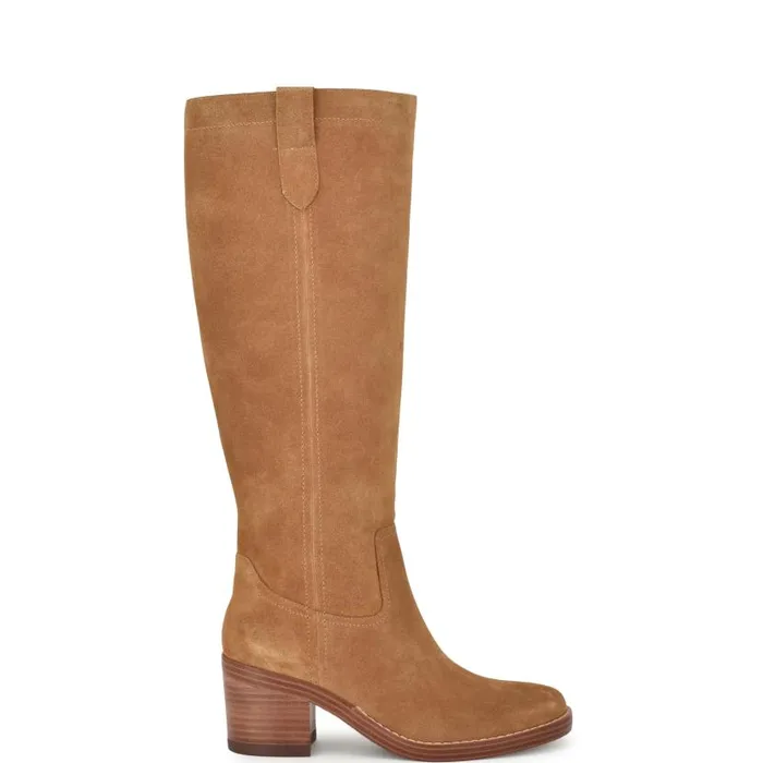 Hecee Block Heel Tailored Boots Natural Suede Women Nine West Boots and Booties