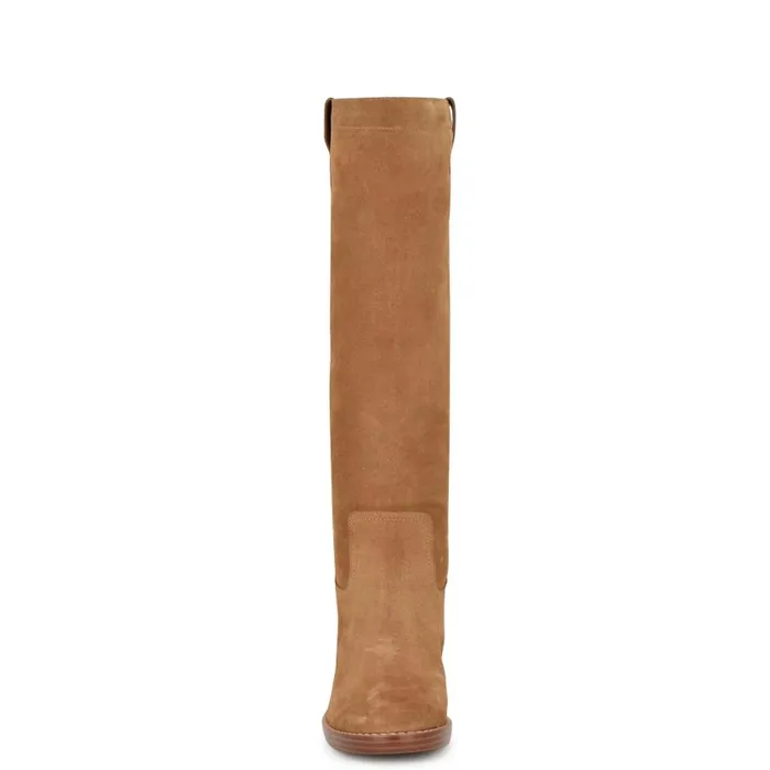 Hecee Block Heel Tailored Boots Natural Suede Women Nine West Boots and Booties