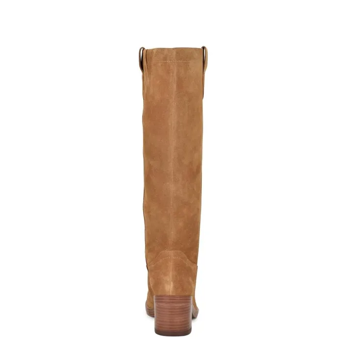 Hecee Block Heel Tailored Boots Natural Suede Women Nine West Boots and Booties