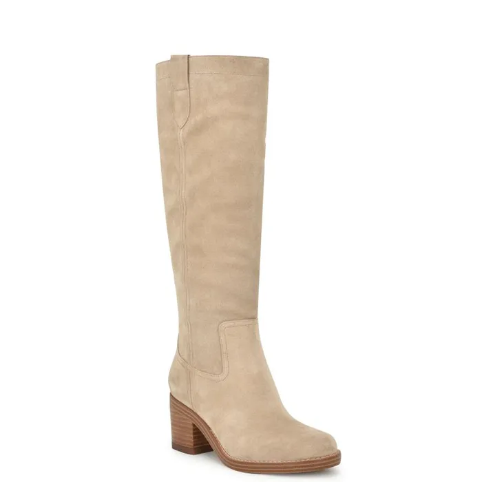 Hecee Block Heel Tailored Boots Tan Suede Women Nine West Boots and Booties