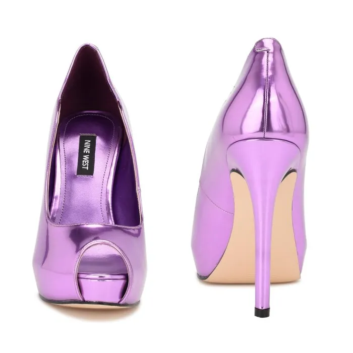 Hilare Peep Toe Pumps Purple Mirror Metallic Women Nine West Heels