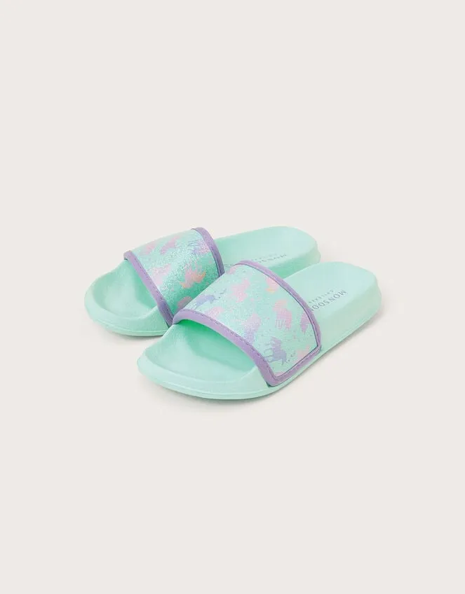 Hologram Unicorn Sliders Blue Children Monsoon Girls039 Shoes and Sandals