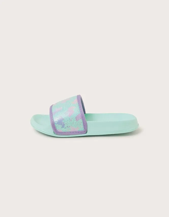 Hologram Unicorn Sliders Blue Children Monsoon Girls039 Shoes and Sandals