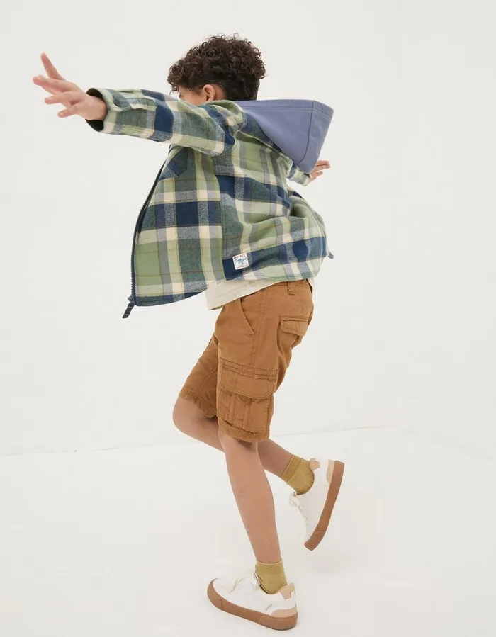Hooded Check Shacket Washed Green Boys FatFace Shirts