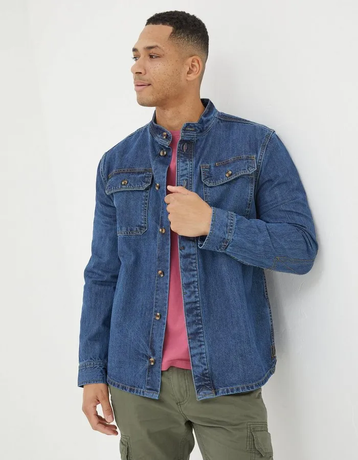 Indigo Denim Grandad Shirt Indigo Blue Men FatFace Shirts