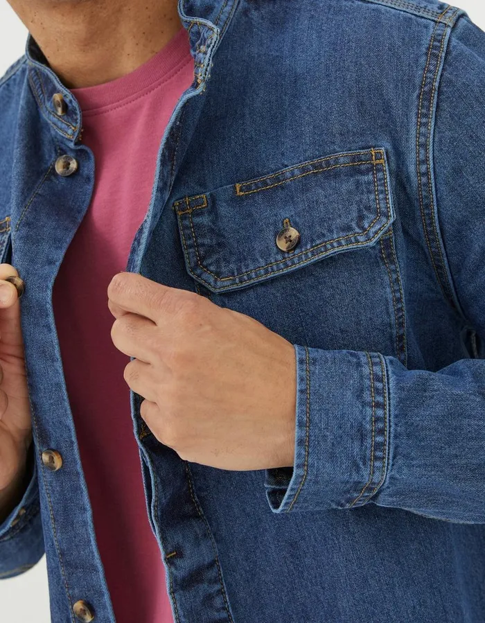 Indigo Denim Grandad Shirt Indigo Blue Men FatFace Shirts