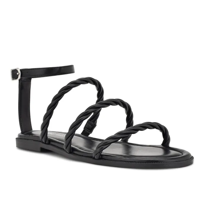 Ipster Ankle Strap Flat Sandals Black Women Nine West Sandals