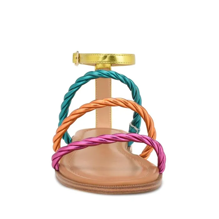 Ipster Ankle Strap Flat Sandals Pink Orange Multi Metallic Women Nine West Sandals