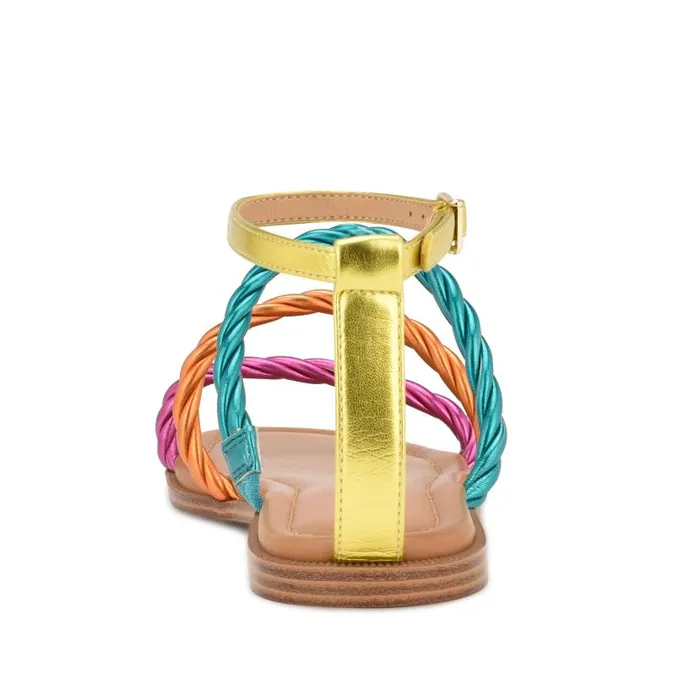 Ipster Ankle Strap Flat Sandals Pink Orange Multi Metallic Women Nine West Sandals