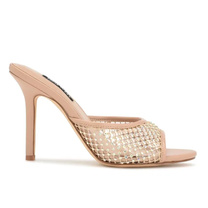 Iriep Heeled Slide Sandals Light Natural Mesh Women Nine West Heels