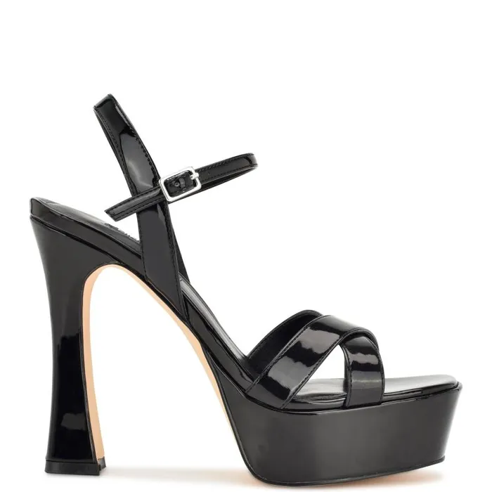 Iriv Platform Sandals Black Patent Women Nine West Heels