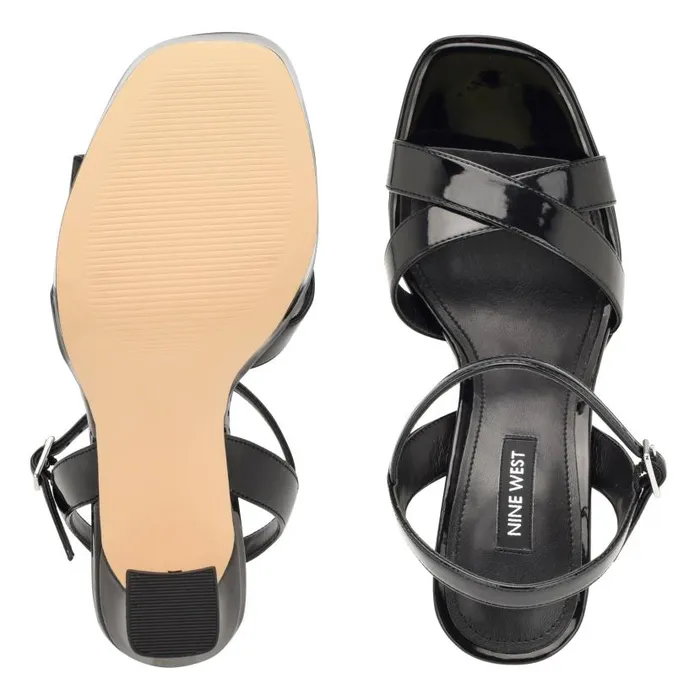 Iriv Platform Sandals Black Patent Women Nine West Heels