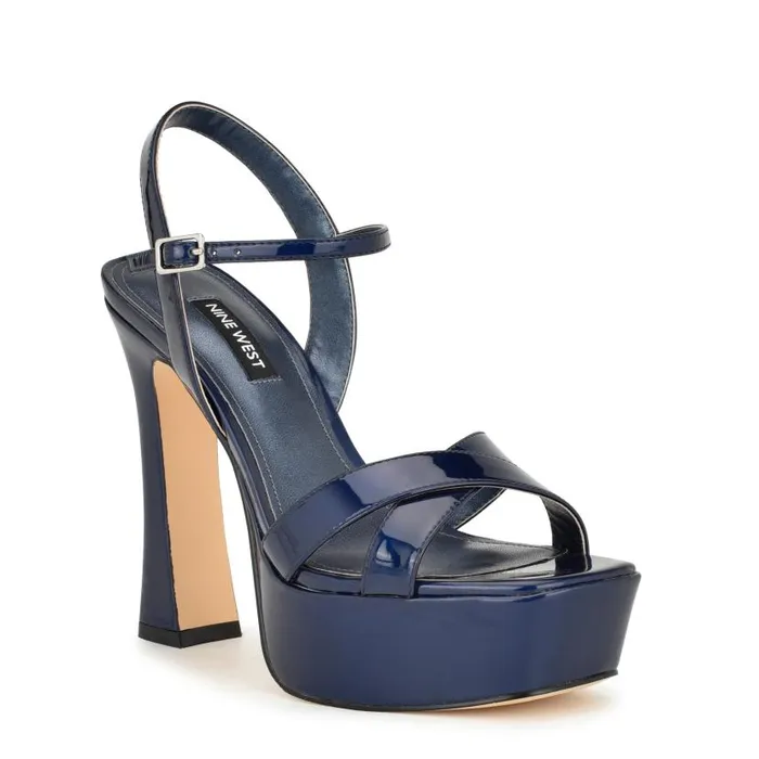Iriv Platform Sandals Blue Patent Women Nine West Sandals
