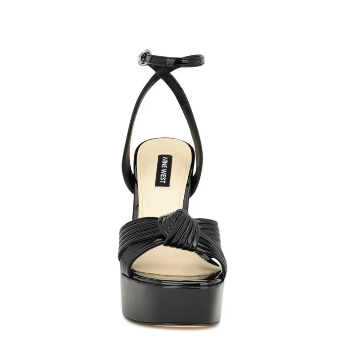 Irna Platform Ankle Strap Knotted Sandals Black Patent Women Nine West Sandals