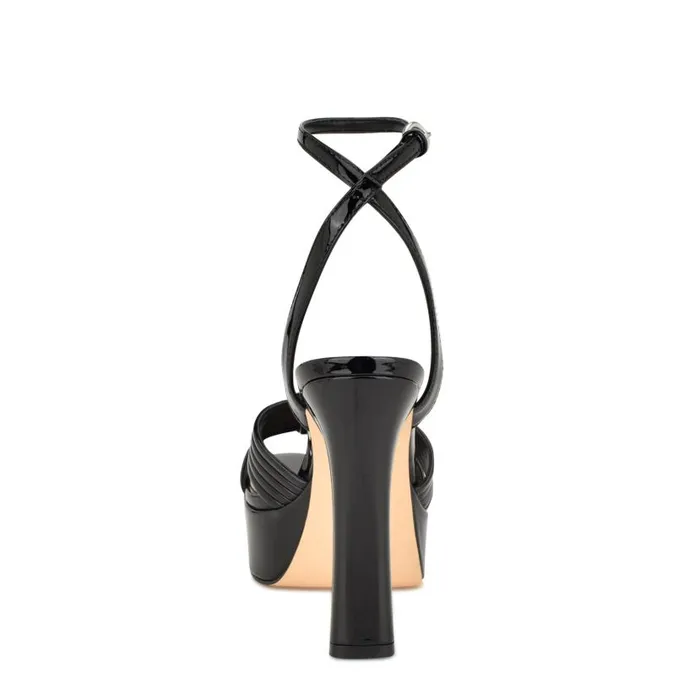 Irna Platform Ankle Strap Knotted Sandals Black Patent Women Nine West Sandals