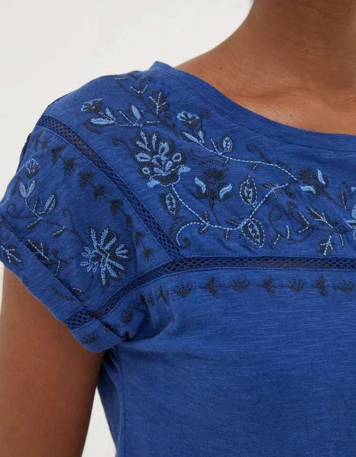 Ivy Embroidered T Shirt Blue Women FatFace Tops and TShirts