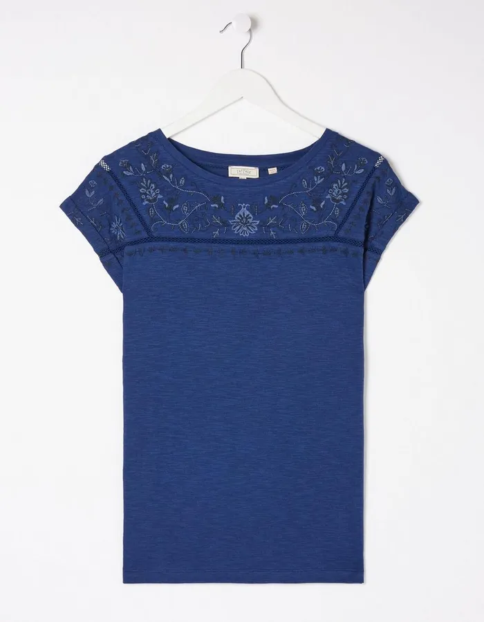 Ivy Embroidered T Shirt Blue Women FatFace Tops and TShirts