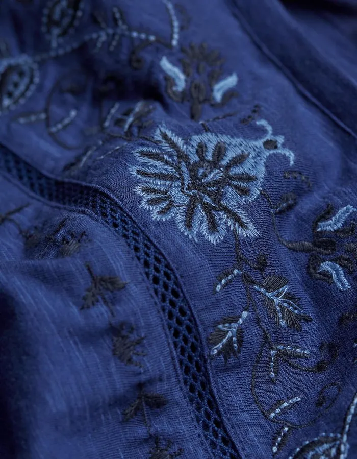 Ivy Embroidered T Shirt Blue Women FatFace Tops and TShirts