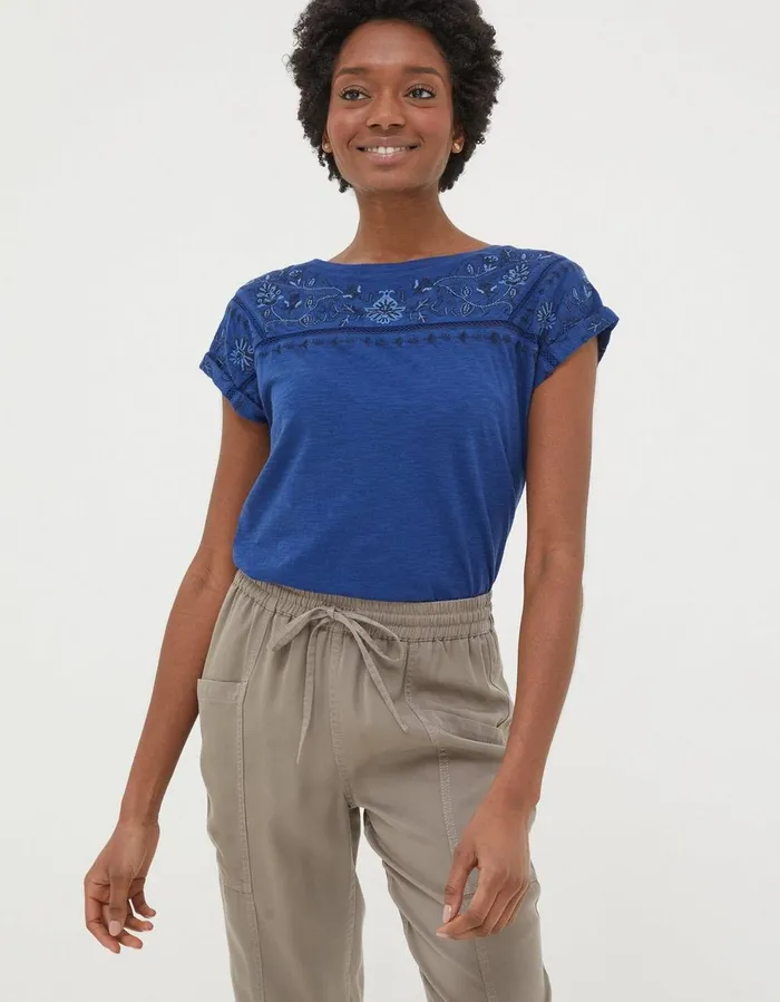 Ivy Embroidered T Shirt Blue Women FatFace Tops and TShirts