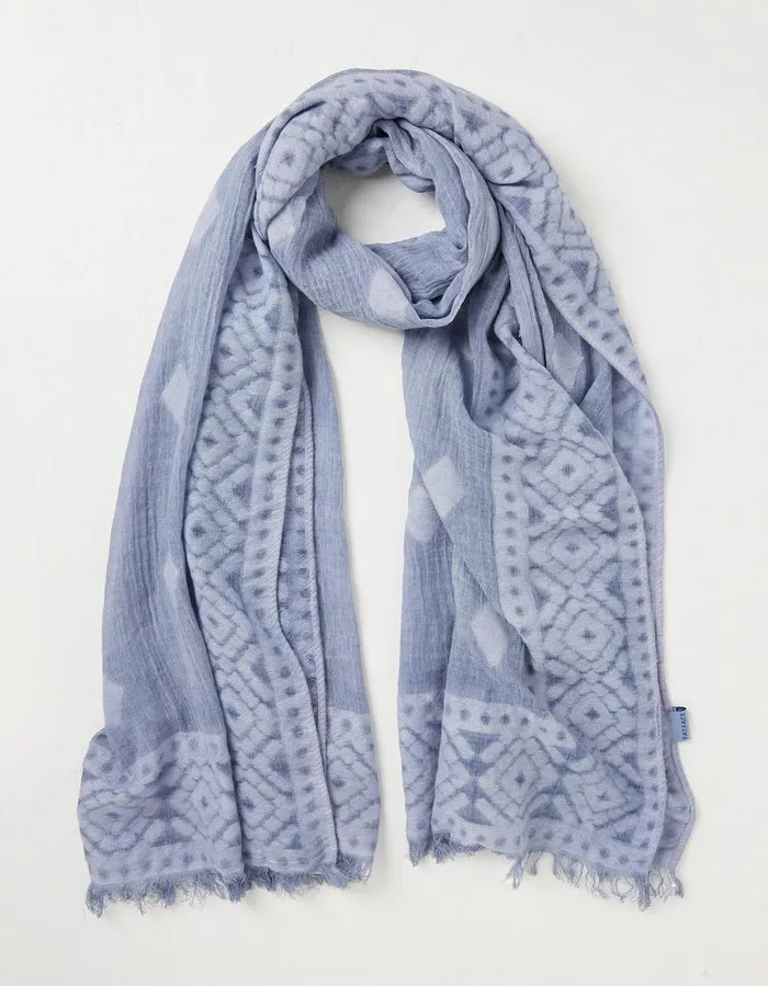 Jacquard Scarf Washed Blue Women FatFace Scarves
