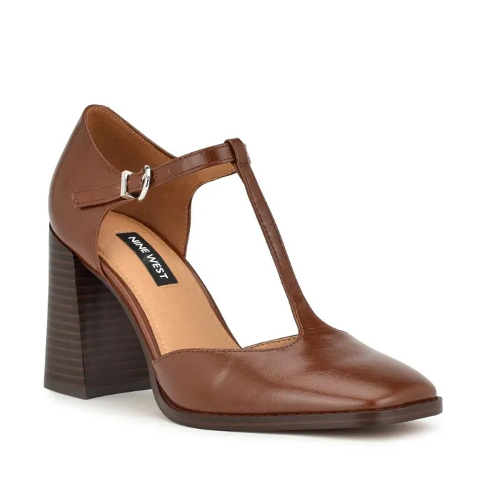 Janky T Strap Heels Medium Brown Women Nine West Heels
