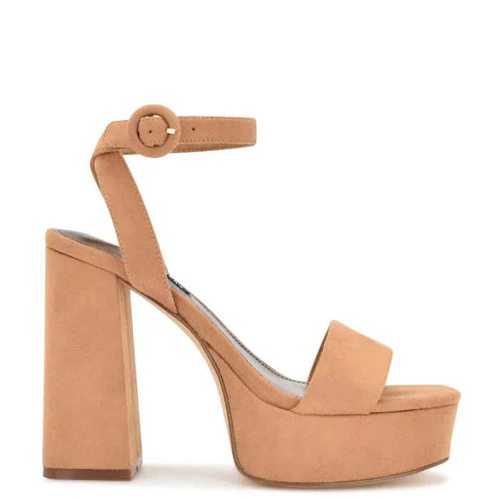 Jans Platform Sandals Cognac Suede Women Nine West Sandals