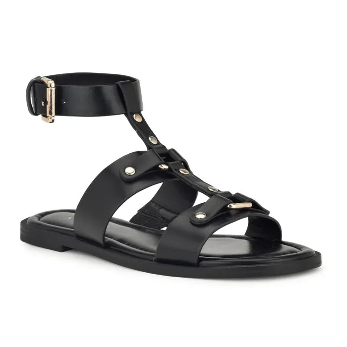 Jouise Ankle Strap Flat Sandals Black Women Nine West Sandals