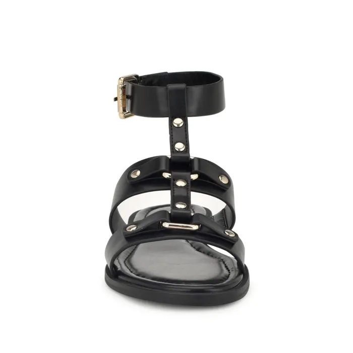 Jouise Ankle Strap Flat Sandals Black Women Nine West Sandals
