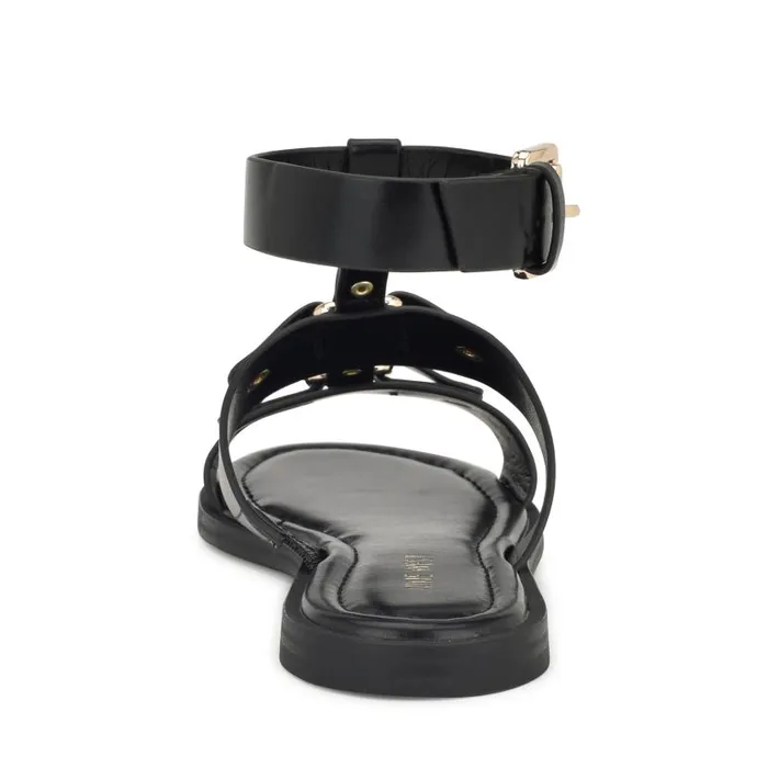Jouise Ankle Strap Flat Sandals Black Women Nine West Sandals